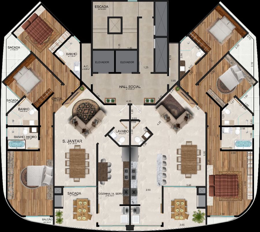 Apartamento tipo 150 m²